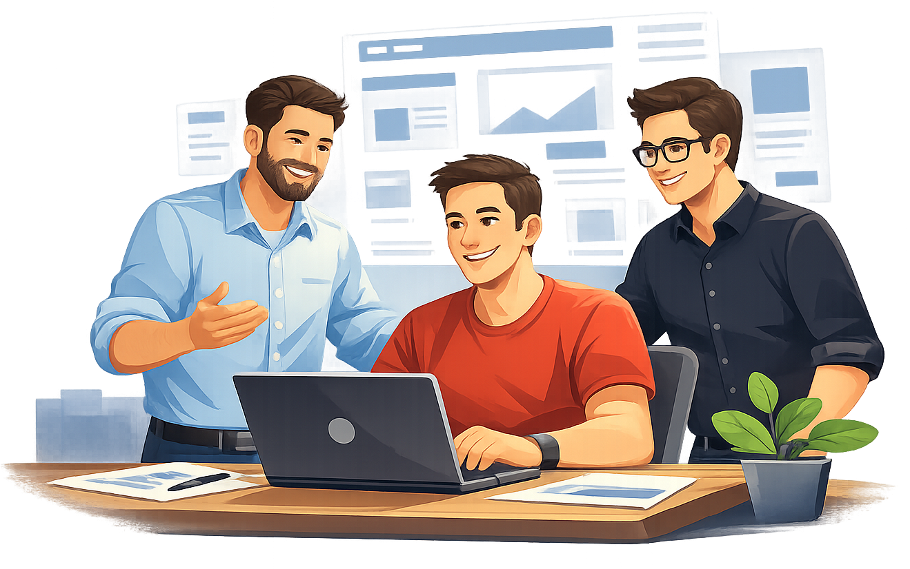 Team collaborating on website
